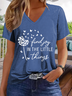 Women's Regular Fit Casual V Neck Text Letters T-Shirt