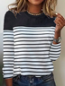 Casual Loose Crew Neck Striped H-Line Long Sleeve T-Shirt