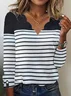 Striped Casual Loose V Neck T-Shirt