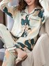 Elegant Shawl Collar Cotton-Blend Pajama Set