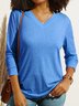 Women's V Neck Cotton-Blend Regular Fit Casual Shirt