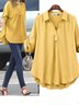 Plus Size Shirt Collar Casual Plain Loose Long Sleeve Shirt