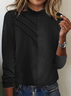 Casual Plain Half Turtleneck Loose T-Shirt