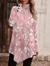 Floral Casual Turtleneck Buckle Loose Long Sleeve T-Shirt