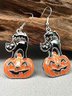Halloween Pumpkin Head Grimace Black Cat Dangle Earrings