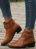 Vintage Braided Buckle Block Heel Boots