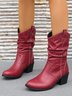 Women Vintage Block Heel Slip On Western Boots