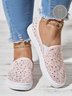 Pink Lace Rhinestone Decor Breathable Slip On Shoes