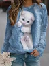 Cat Crew Neck Loose Casual Sweatshirt