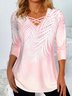 Floral Knitted Loose Jersey Casual H-Line Long Sleeve Shirt