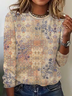 Plus size Ethnic Casual Crew Neck T-Shirt