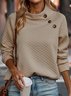 Plain Knitted Fabric Casual Buttoned Stand Collar Heavyweight Long Sleeve Sweatshirt