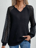 Plain Lace Casual H-Line Notched Neck Long Sleeve Shirt