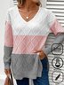 Color Block Casual V Neck Sweater