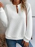 Plain Daily Casual Notched Neck H-Line Long Sleeve Sweatshirt