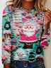 3D Print Christmas Pink Santa Claus Daily Regular Fit Casual Crew Neck Long Sleeve H-Line Shirt