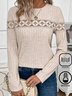 Lace Hallow Out Design Daily Jersey Plain Loose Casual Crew Neck H-Line