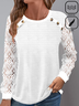 Plus size Casual Plain Buttoned Lace T-Shirt