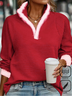 Christmas Fur Collar Heavyweight Plain Holiday Casual V Neck H-Line Long Sleeve Sweatshirt