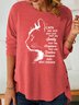 Women Cat Light Letters Loose Casual Top