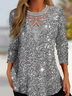 Casual Loose Glitter Crew Neck Shirt