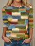 Casual Loose Multicolor Block Crew Neck T-Shirt