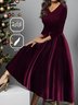 Casual Velvet V Neck Christmas Dress