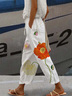 Loose Casual Floral Linen Pants