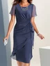 Elegant Crew Neck Plain Chiffon Dress