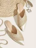 Color-block Satin Straw Weaved Vacation Flat Mules