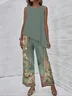 Women's Irregular Craftsmanship Floral Daily Going Out Two-Piece Set Elegant Summer Sleeveless Tunic Top With Pants Matching Set