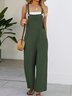 Loose Cotton Plain Casual Jumpsuit