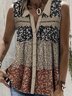 Plus size Small Floral Casual Shirt Collar Tank Top