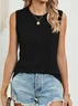 Casual Crew Neck Pleated Plain Tank Top