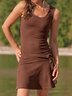 Crew Neck Loose Boho Plain Dress With