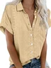 Buttoned Plain Loose Casual Blouse