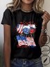 Crew Neck America Flag Casual T-Shirt