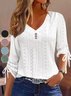 Buckle Plain Casual V Neck T-Shirt
