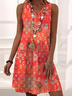 Women's Ethnic Design V-Neck Loose Vest Dress