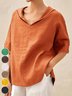 Cotton Plain Shawl Collar Casual Blouse