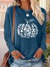 Cotton-Blend Casual Pumpkin Pattern Crew Neck T-Shirt