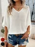 Plain Loose Yarn/Wool Yarn Dolman Sleeve Casual Blouse