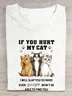 Cat & Text Letters Printed Crew Neck T-Shirt