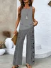 Grey Square Neck Striped Two Piece Set