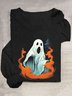 Funny Halloween Ghost Fire Printed Crew Neck T-Shirt