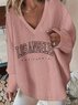 Casual Text Letters V Neck Loose Sweatshirt