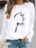 Crew Neck Loose Casual Cat Sweatshirt