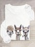Alpaca Cotton-Blend Loose Casual T-Shirt