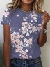 Women's Long Sleeve T-shirt Spring/Fall Gray Floral Cotton V Neck Daily Going Out Casual Top