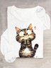 Cotton-Blend Casual Cat T-Shirt